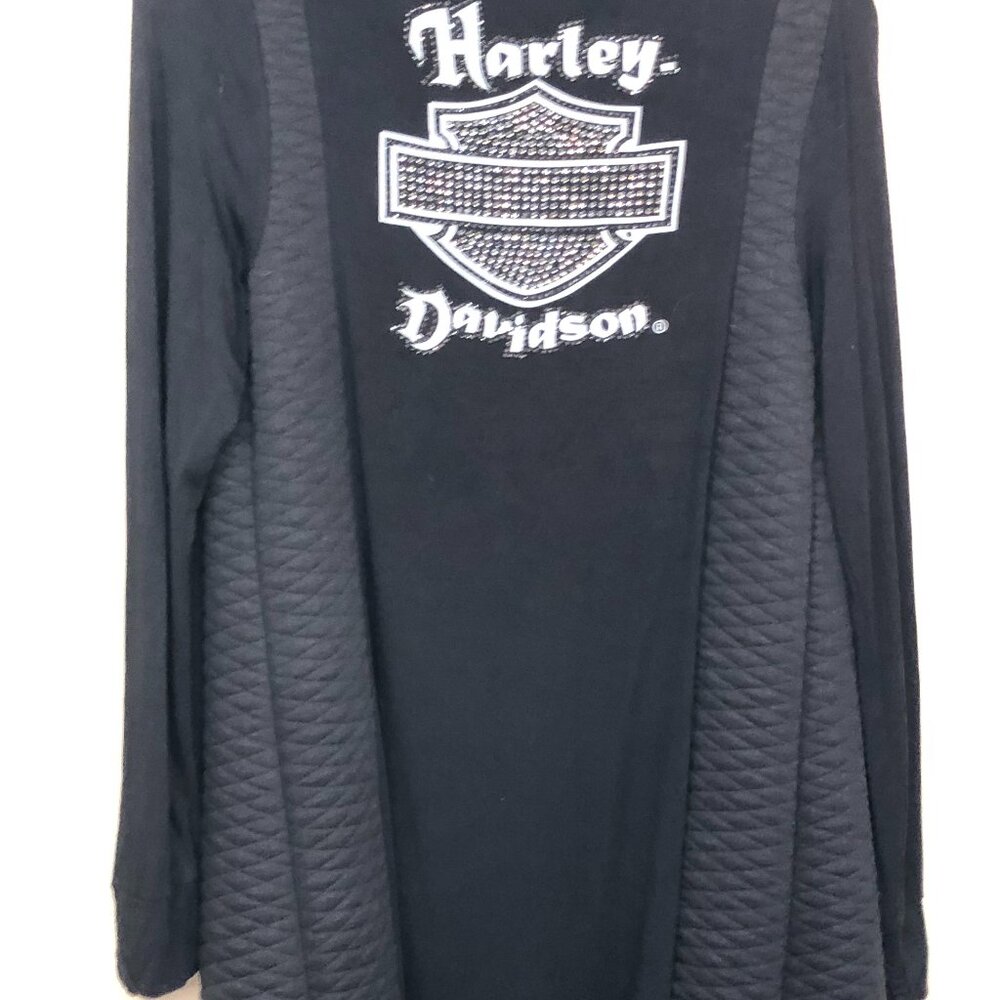 Harley Davidson L/XL Black Cardigan style Lightweight sweater